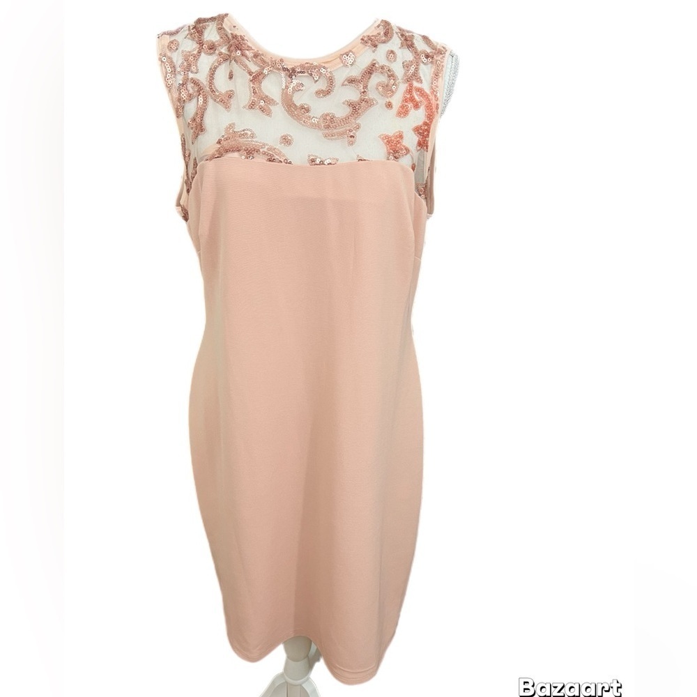 Blu Sage Womens Dusty Rose Dress Size 16P Sequin Upper Sleeveless Open Back